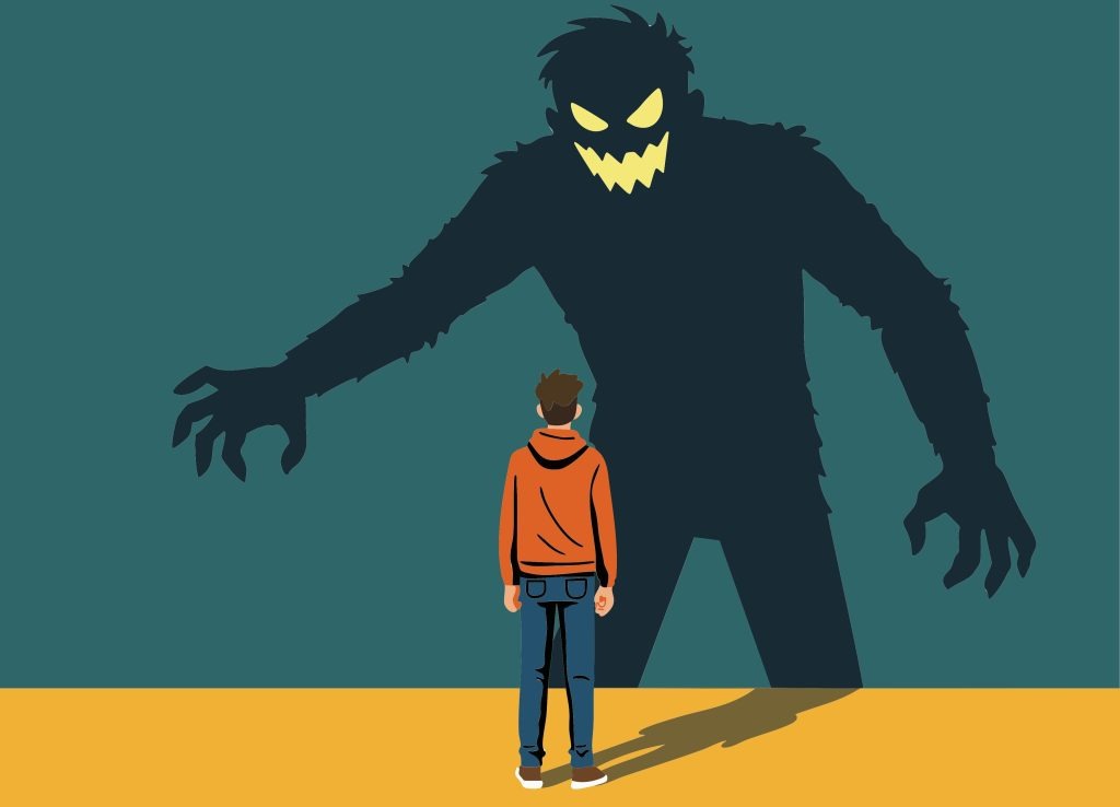 A person confronting a shadow of a monster, credit to fast ink, section: How has Accepting Uncertainty benefited me